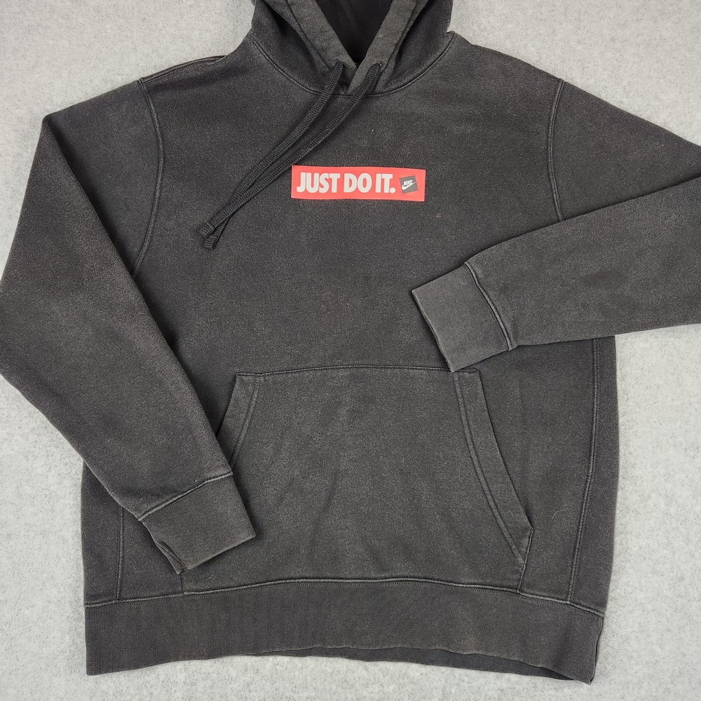 Nike Mens Just Do It Box Logo Hoodie Faded Black Red Graphic Pullover‎ Large